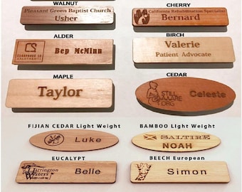 74x24x3mm Timber Staff Name Tags, Name Badges, Clip on Tags, Magnetic Tags, Custom Laser Engraving Personnel Name Badges Vario