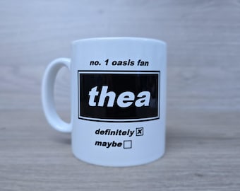 Personalized Oasis Fan Mug: Britpop Coffee Cup - Custom Name