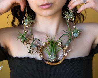 Air Plant Necklace · Goddess Statement Collar Necklace with Bamboo · Real Live Plant Terrarium · Eco Friendly Sustainable Jewelry