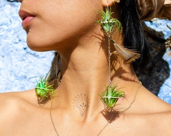 Air Plant Feather Earrings · Real Feather Boho Chic Earrings · Long Cascading  Charm · Unique Nature Lovers Gifts for Women · Boho Wedding