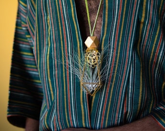 Air Plant Necklace Air Plant Terrarium w/ Sacred Geometry · Genuine Leather Cord · Eco-friendly Sustainable Gift for Him· Statement Necklace