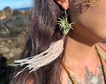 Flying Feather · Air Plant Earrings · Octahedron Minimalist Geometric Plant Jewelry · Eco Friendly Jewelry · Sustainable Boho Hippie Jewelry