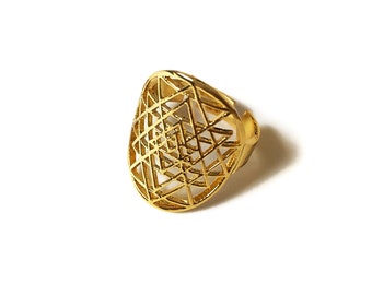 Golden Sacred Geometry Ring · Sri Yantra Ring · Adjustable Ring · Boho Jewelry