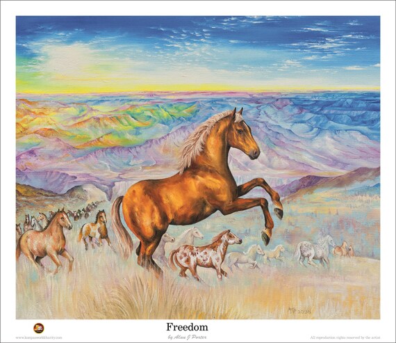 Horse Gift Freedom Colour Paper Print Wall Etsy