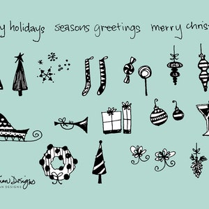 Christmas Simple Hand Drawn Clip Art Commercial Use, Black and White ...