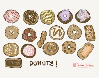 Donut clipart commercial clipart, doughnuts, baked goods, jelly, sprinkles, chocolate, cake, food, maple, bacon, desserts, instant download