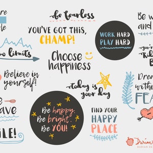 Citations inspirantes clipart commercial utilise, inspiration dictons, élévation, texte, typographie, écriture, bonheur, téléchargement immédiat