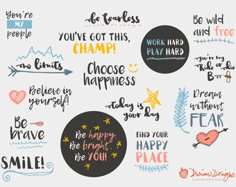 Inspirational quotes clipart commercial use, Inspirational sayings, uplifting, text, typography, handwriting, happiness, instant download
