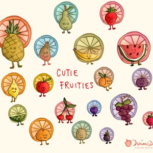 Cute Fruits smiley face clipart, commercial use, kawaii, watermelon, pineapple, apple, blueberry, fruit, clip art instant download