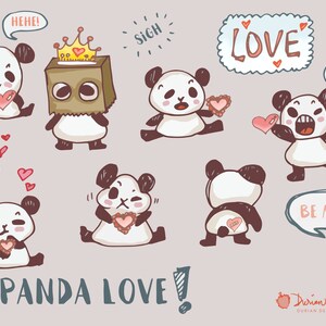 Love Panda clipart commercial use, Valentine kawaii panda bears clip art, hearts, hand drawn illustration graphics, panda instant download