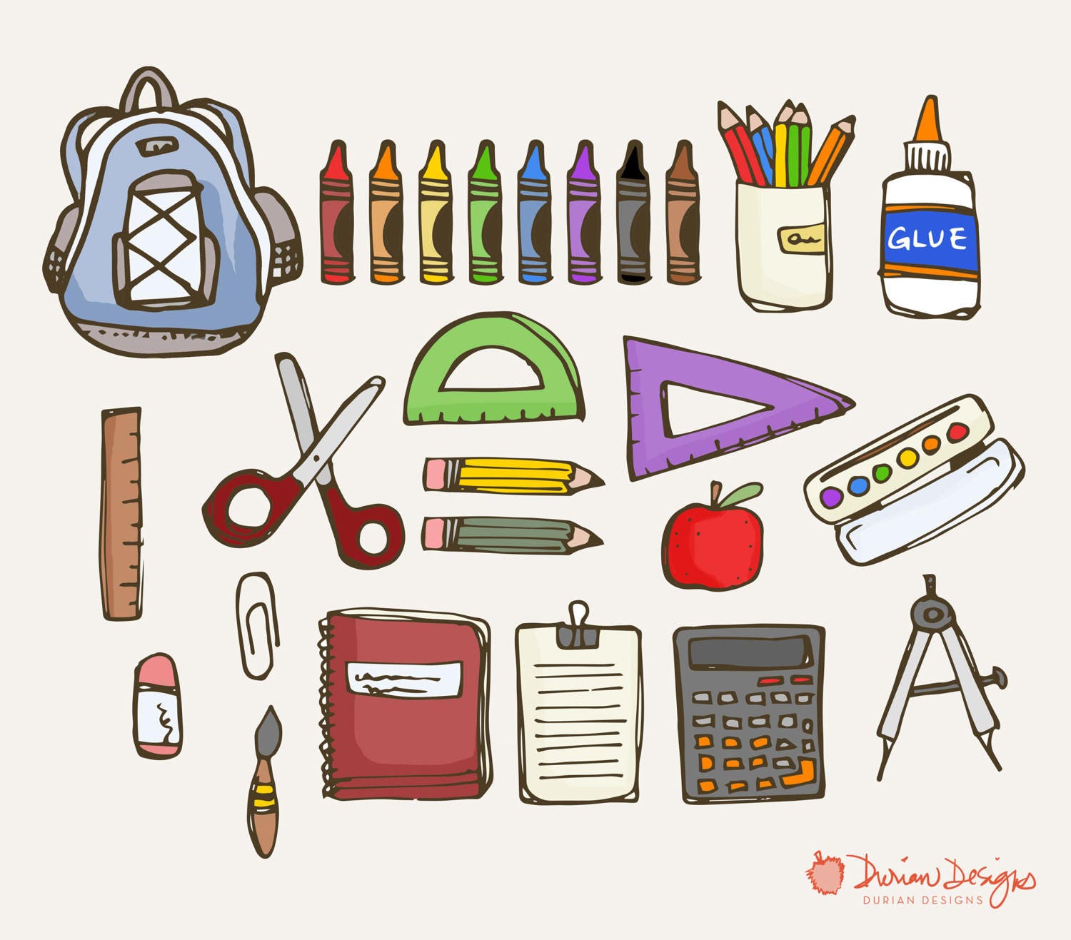 Art Supplies Clipart, Art Class Clip Art, Clipart for Teachers, Commercial  Use Clipart, Classroom Clipart, School Supplies Clipart PNG 