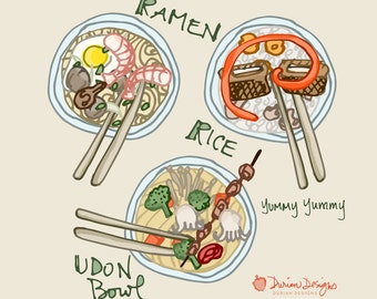 Design your own noodle bowl clip art, commercial use, ramen, udon, rice bowls, Asian food clipart, vegetables, royalty-free instant download