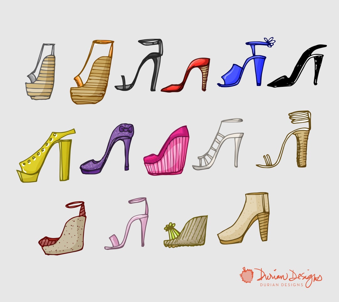 Women's Shoes Clipart Commercial Use, Hand Drawn Shoe Clip Art, Heels