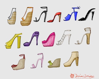 Women's shoes clipart commercial use, hand drawn shoe clip art, heels, stiletto, dress, feet, sandals doodles, girls instant download