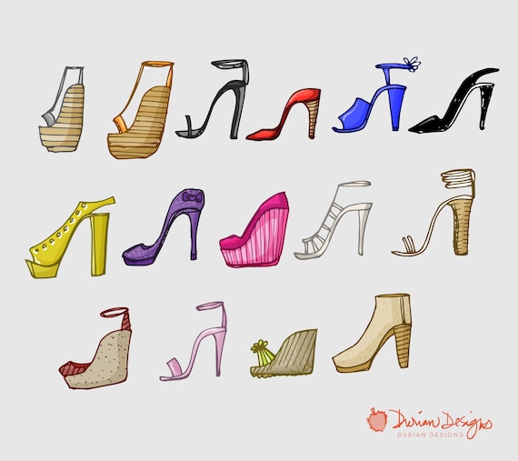 Zapatos de mujer clipart uso comercial, zapato dibujado a mano clip art,  tacones, stiletto, vestido, pies, sandalias doodles, chicas descarga