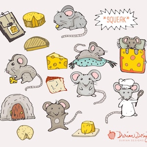 Mice and cheese clipart commercial use, mouse clip art, mousetrap, cute animals funny drawn illustration graphics, doodles instant download