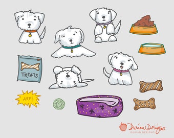Cute Maltese dog clipart commercial use, hand drawn clip art, kawaii, puppy, animal, doodles, pooch, pet, doggy, instant download
