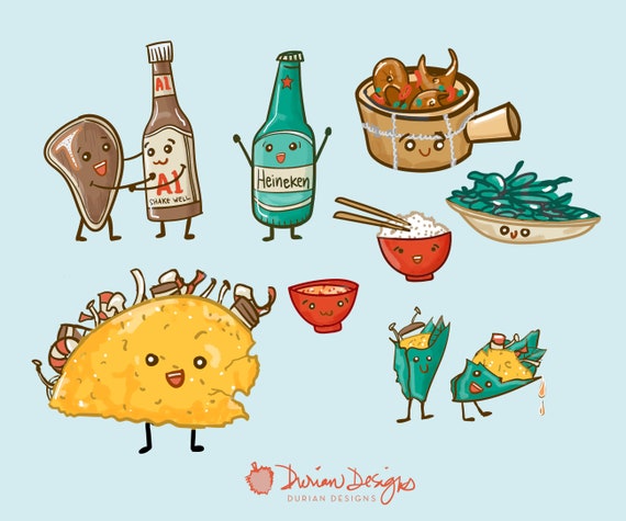 Cute Vietnamese Food Clipart Commercial Use, Hand Drawn Clip Art, Kawaii,  Banh Xeo, Ca Kho, Steak, Yum, Fish Sauce, Rice, Instant Download -   Canada