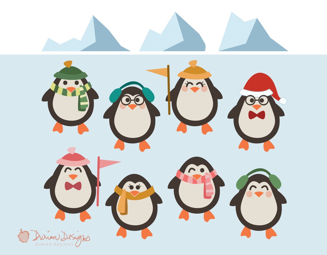 Winter Penguins Clip Art Commercial Use, Christmas Snow Scarves and