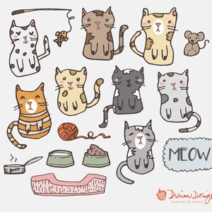 May include: A set of nine hand-drawn illustrations of cats in various poses. The cats are all different colors and have different expressions. The illustrations are in a cartoon style and are perfect for use in a variety of projects.