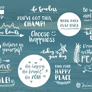 Citas inspiradoras texto superposición de uso comercial, refranes inspiradores, edificante, tipografía, escritura a mano, felicidad, descarga instantánea