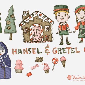 Hänsel und Gretel Clipart kommerzielle Nutzung, Hexe, Kinder, Märchen-ClipArt-Grafiken, Lebkuchen Haus Hand gezeichnet, candy sweet, sofort-Download