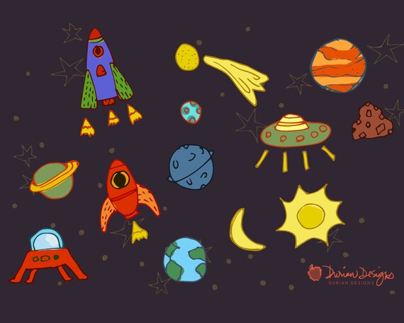 Outer Space Planets And Rockets Clipart Commercial Use Solar Etsy