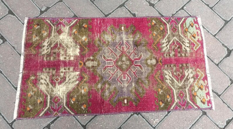 Bohemian rug Small Rug Door Mat Turkish Hand Made Wool Small Rug Area Small Rug Vintage Small Rug Bedroom Rug 1\u20194\u201dx2\u20196\u201d ft. Yoga Mat