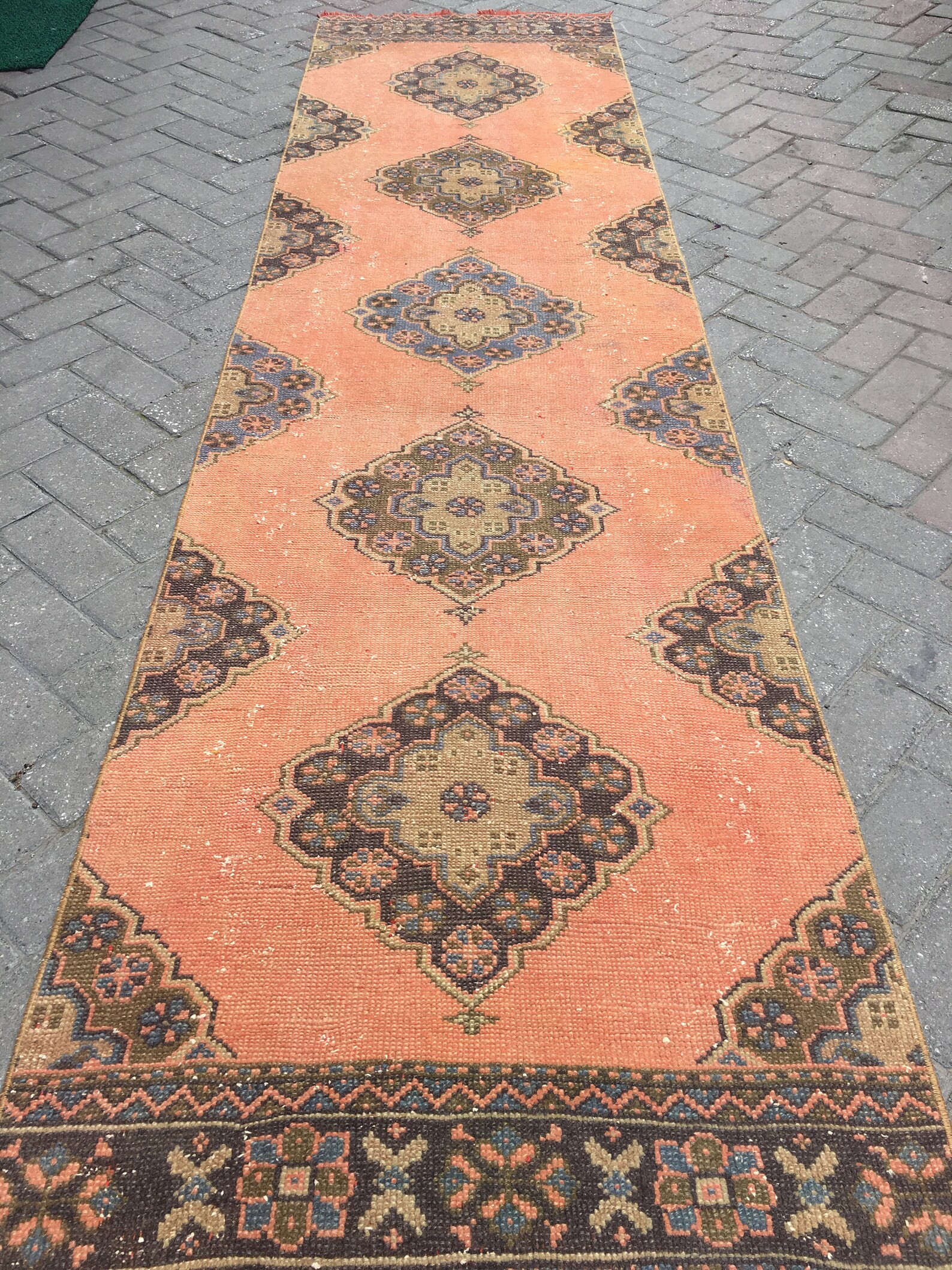 Runner rug. Vintage runner rug. Unique motifs. Boho rug. Area Etsy
