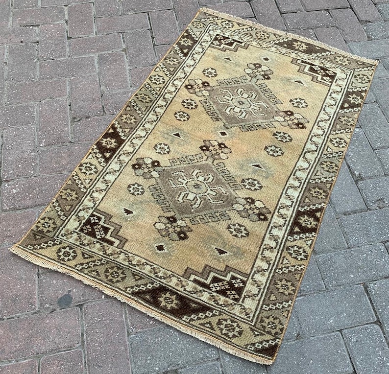 Bohemian Oushak Rug Bedroom Rug Vintage Oushak Rug Oushak Rug Turkish Hand Made Wool Small Rug 2\u20193\u201dx3\u20197\u201d ft. Small Rug Area Small Rug
