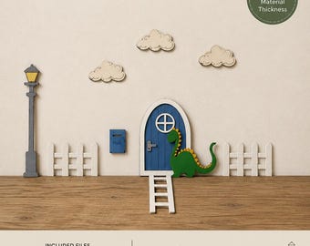 Fairy Door Laser Cut SVG | Kids Wall Decor Files | Dinosaur Nursery Decor | Fairytale door