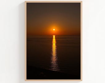 Golden Sunset Ocean Print | Warm Sunset Photography | Coastal Printable Art