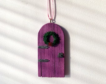 Violet fairy door | Christmas ornament | Xmas gift | Christmas gift | Fairy Door- Purple with girland | Elf Door | Gnome Door | Fairy door