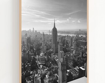 Empire State Building View Black and White Photography Print | Iconic NYC Skyline from Above Wall Art