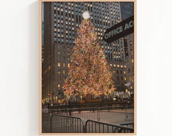 Rockefeller Center Christmas Tree at Night: NYC Holiday Lights Photography Print