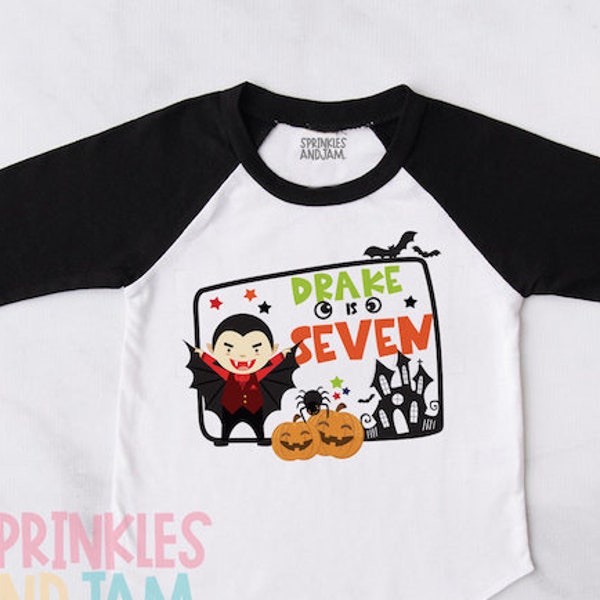 Birthday Boy Shirt - Halloween Birthday Shirt For Boys - Vampire - Halloween 1st Birthday - Birthday Shirt - Any Age- RAGLAN