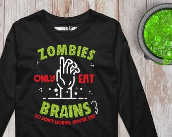 Halloween shirt Kids, Halloween shirt toddler, Baby and Kids Zombies only eat brains Shirt, Funny Halloween shirt - LNGSLV