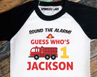 Firetruck Birthday Shirt - Fireman Birthday Shirt - Firefighter Birthday Boys - Fireman Party - Happy Birthday Tee - Fire Truck - RAGLAN