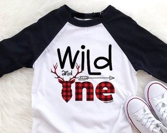 Wild One Lumberjack 1st Birthday Raglan Shirt