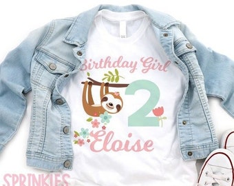Sloth birthday shirt, Birthday girl shirt, Woodland 1st birthday - kawaii Sloth 3rd - baby toddler youth shirt - any age - SHORTSLV