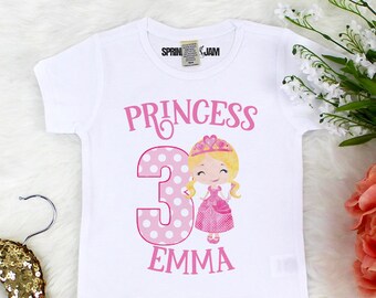 Princess Birthday Shirt, 1st Birthday Princess, 3rd Birthday Shirt - ANY AGE Girls Birthday Shirt - Pink Princess - Princess - SHORTSLV