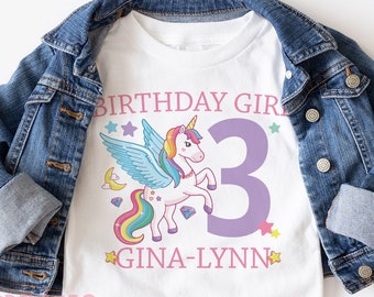 Birthday girl shirt - Unicorn birthday shirt - unicorn 1st birthday - kawaii pony rainbow - baby toddler youth shirt - any age - SHORTSLV
