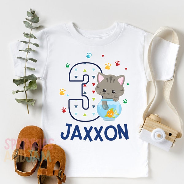 Cat birthday shirt for boys, Cat birthday party shirt, Cars and Dogs birthday party - SHORTSLV