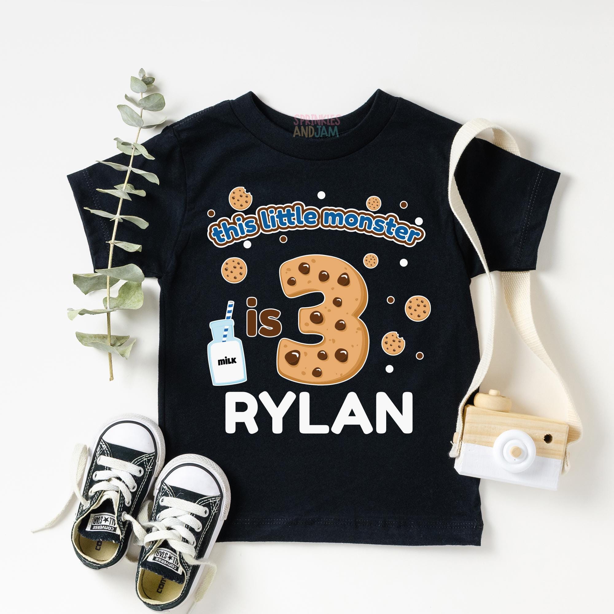 メリーソート　PUNKIE "MY LITTLE  BOY" Cookies and Milk Birthday, Monster Cookie Birthday Shirt