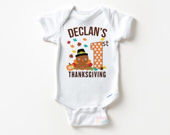 Personalized Baby's First Thanksgiving Onesie: Turkey Outfit, Custom Name