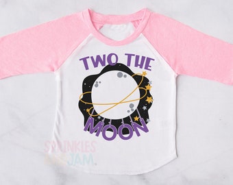 Two the moon shirt Birthday girl - Two The Moon 2nd birthday shirt - 2nd birthday shirt girl - BLACK HAIR - Any Age - RAGLAN