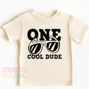 1st birthday shirt boy, one, 1st birthday, kids birthday shirt, boys birthday shirt, one cool dude, sunglasses SHORTSLV image 1