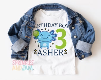 Axolotl birthday boy shirt, Axolotl birthday shirt, dragon 1st birthday, 4th birthday shirt, baby toddler youth shirt - any age - SHORTSLV