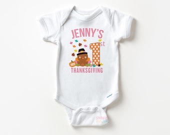 Personalized Baby's First Thanksgiving Onesie: Turkey Outfit, Custom Name, Baby Girl