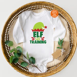 Elf in Training Baby Onesie: First Christmas Bodysuit